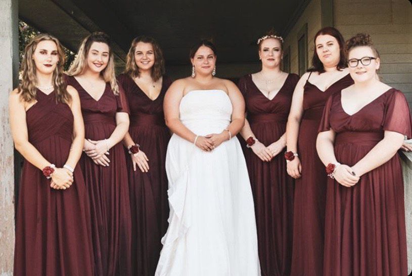Plus Size 16 Bridesmaid Sheer Burgundy Red Floor Length Maxi on Queenly