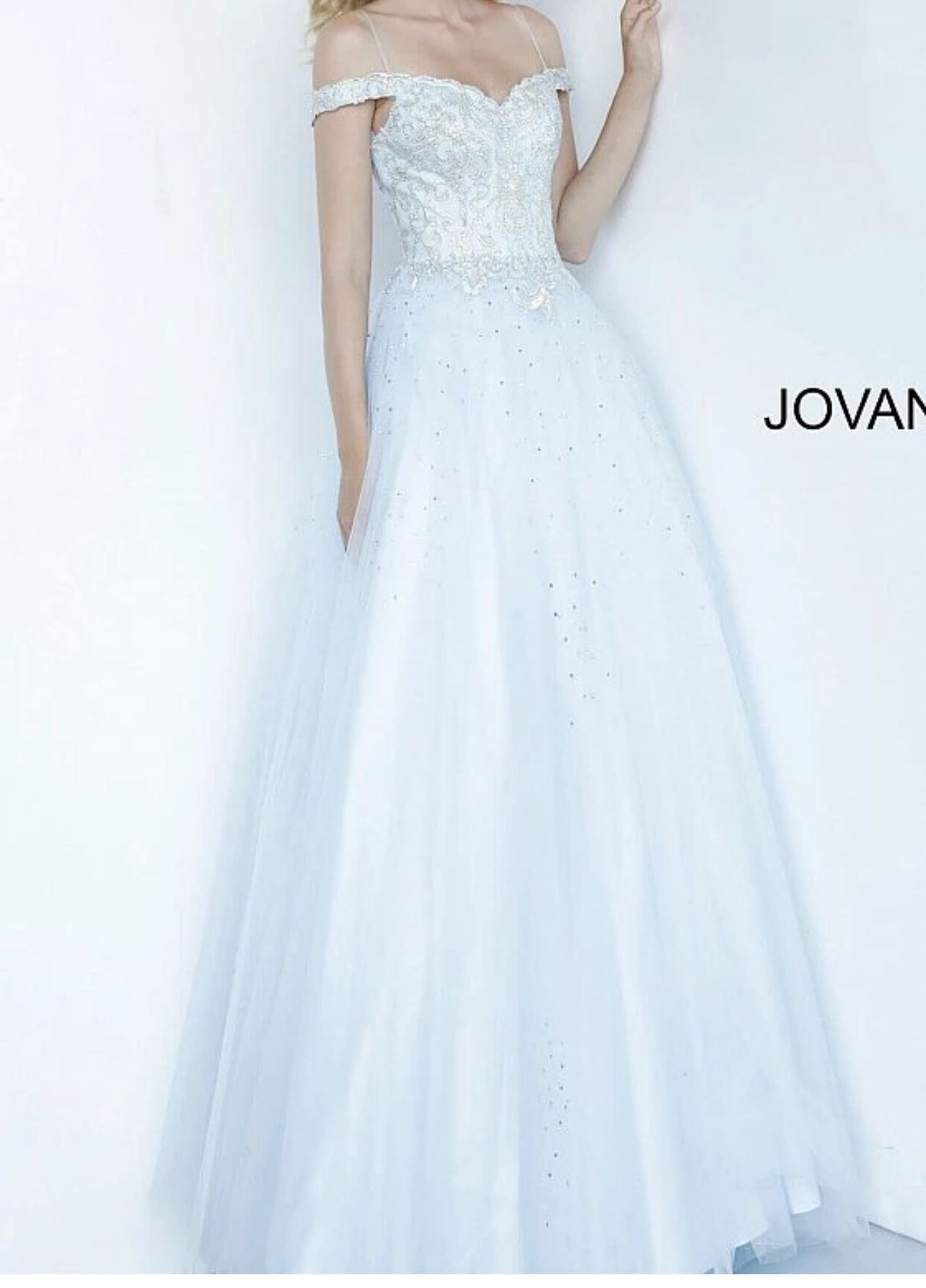 Jovani Girls Size 14 Prom Off The Shoulder Lace Light Blue Ball Gown on Queenly