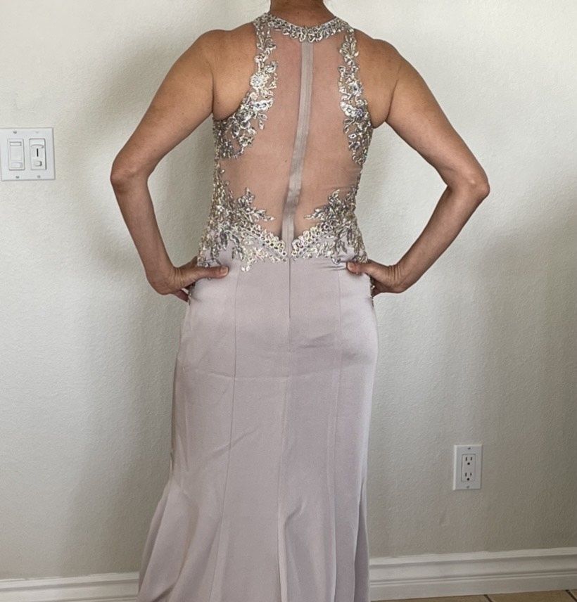 CACHET Silver Size 4 Sheer Prom Straight Dress on Queenly