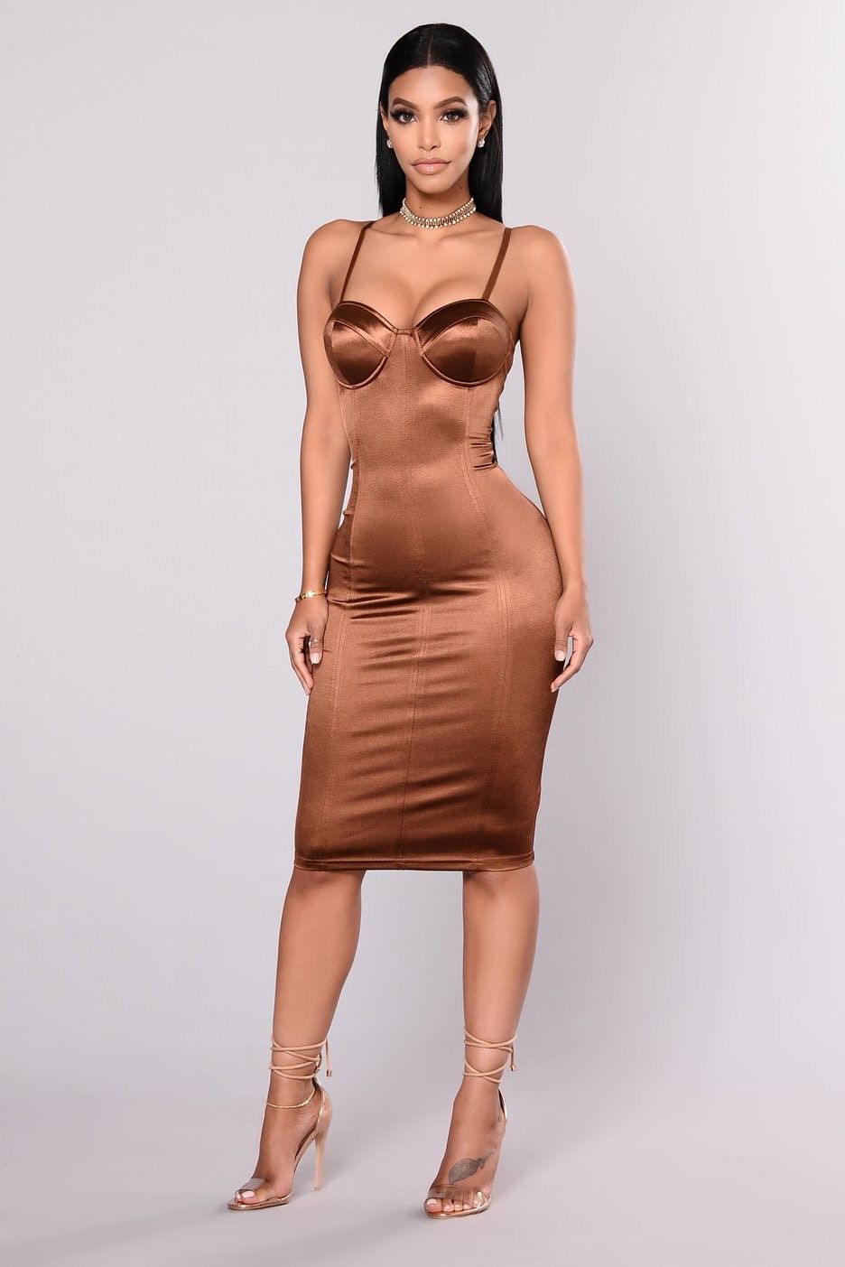 Fashion Nova Size 2 Satin Nude Cocktail Dress on Queenly