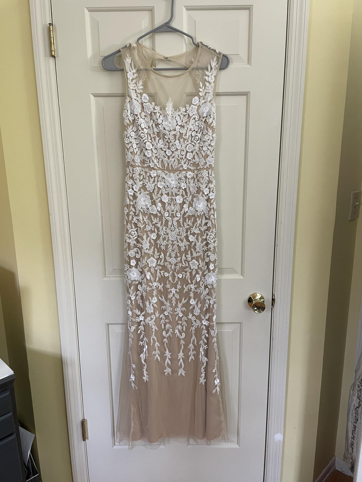 Size 4 Prom Lace Nude Floor Length Maxi on Queenly