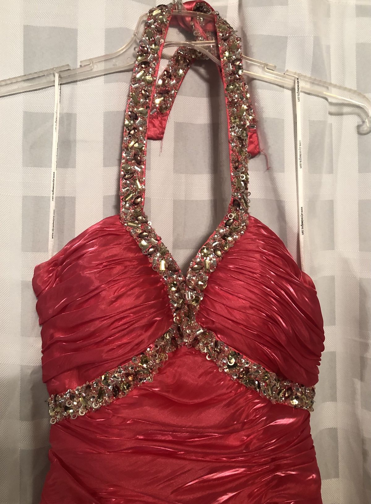 Size 10 Prom Halter Sequined Hot Pink Mermaid Dress on Queenly