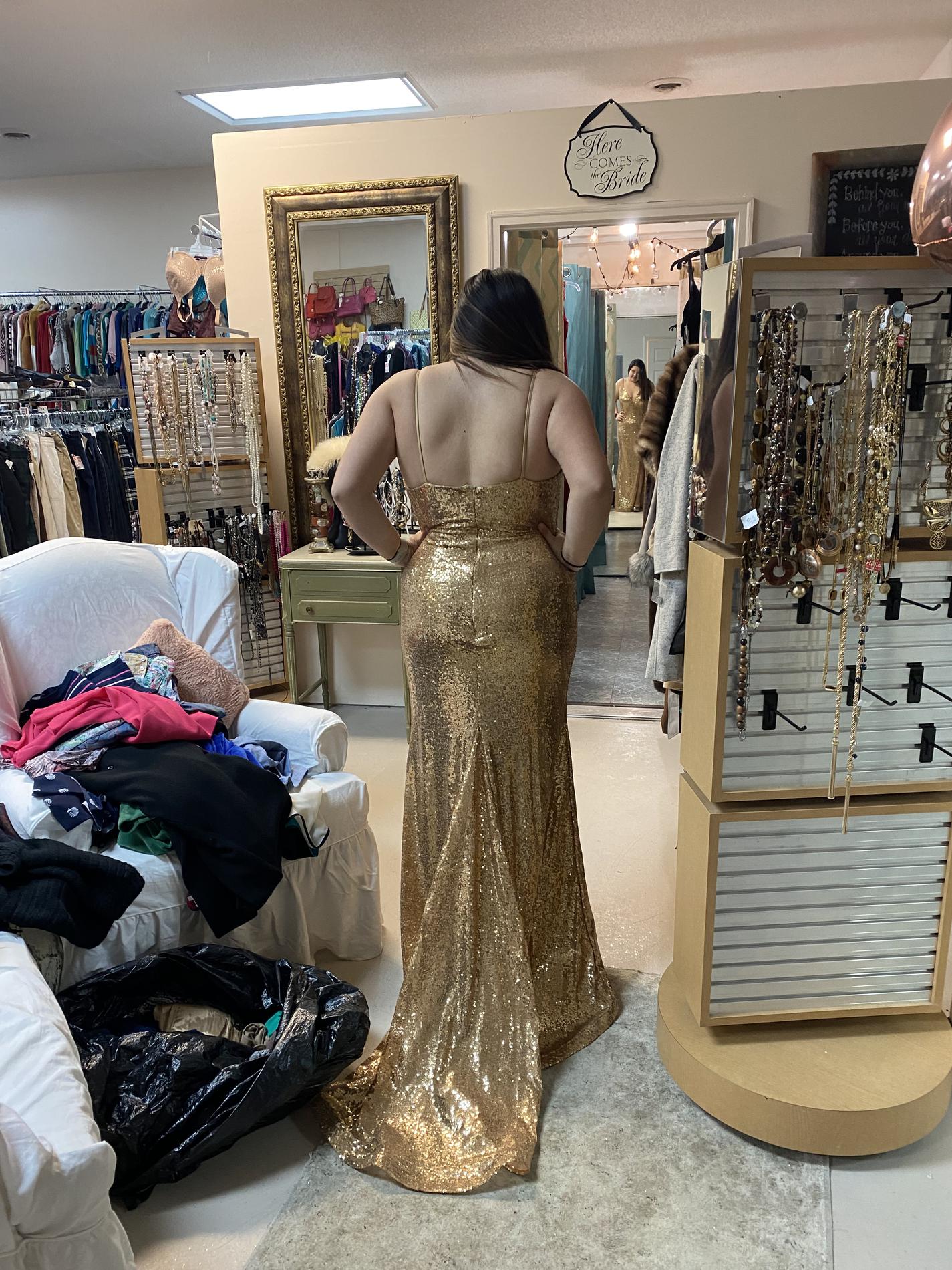 Size 12 Prom Gold Side Slit Dress on Queenly