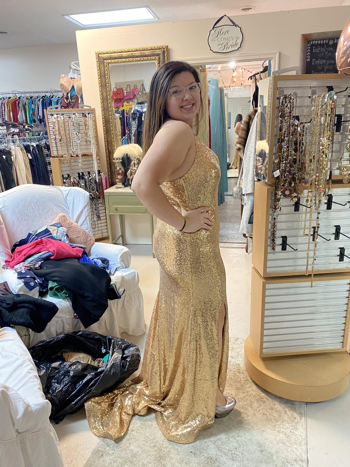 Size 12 Prom Gold Side Slit Dress on Queenly