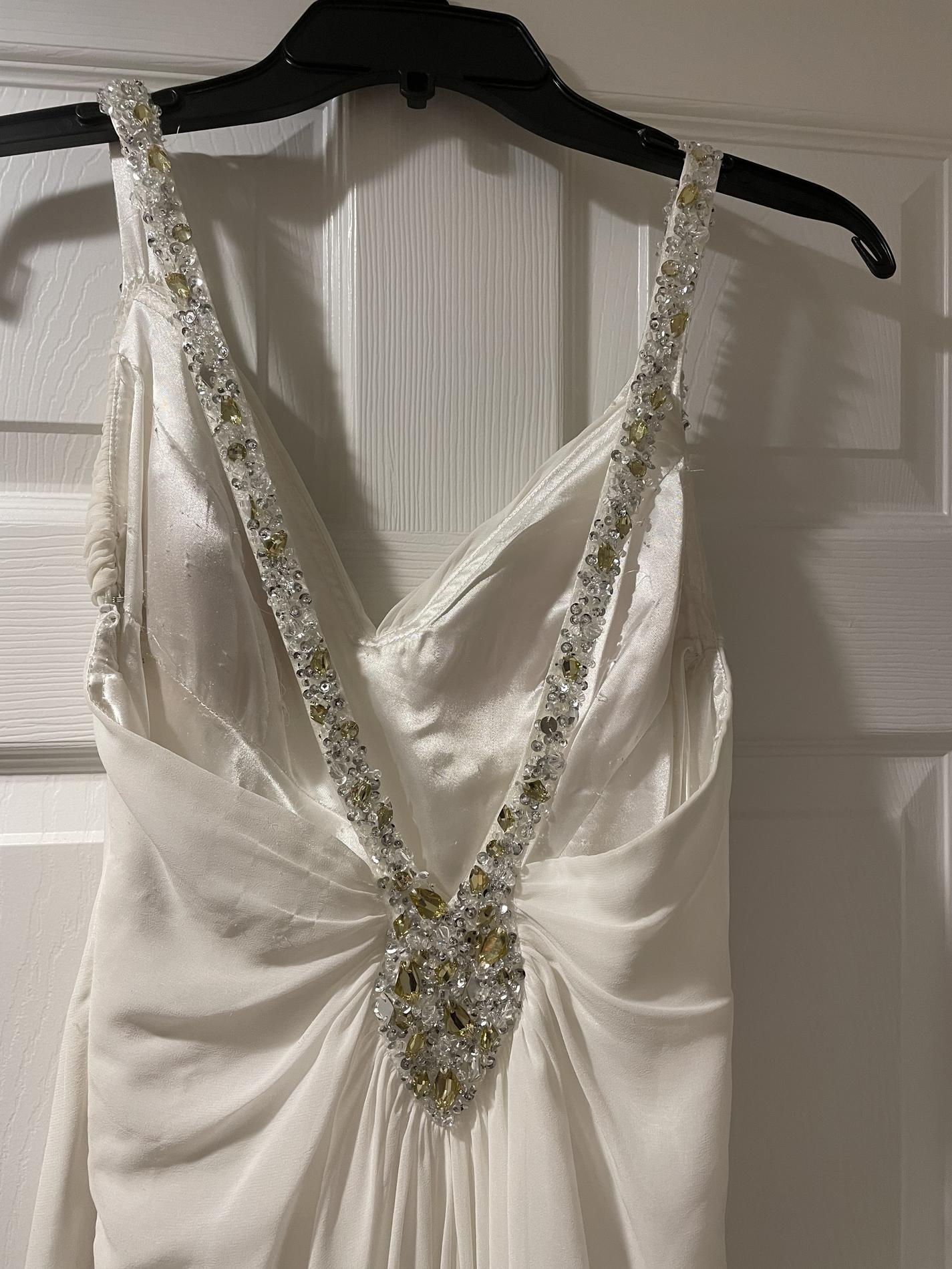 Size 6 Wedding Plunge Sequined White Floor Length Maxi on Queenly