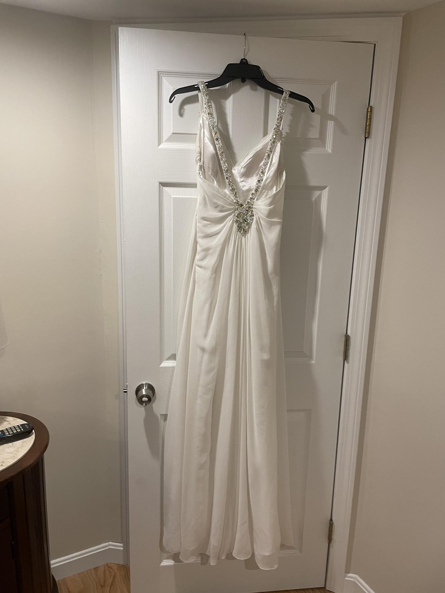 Size 6 Wedding Plunge Sequined White Floor Length Maxi on Queenly