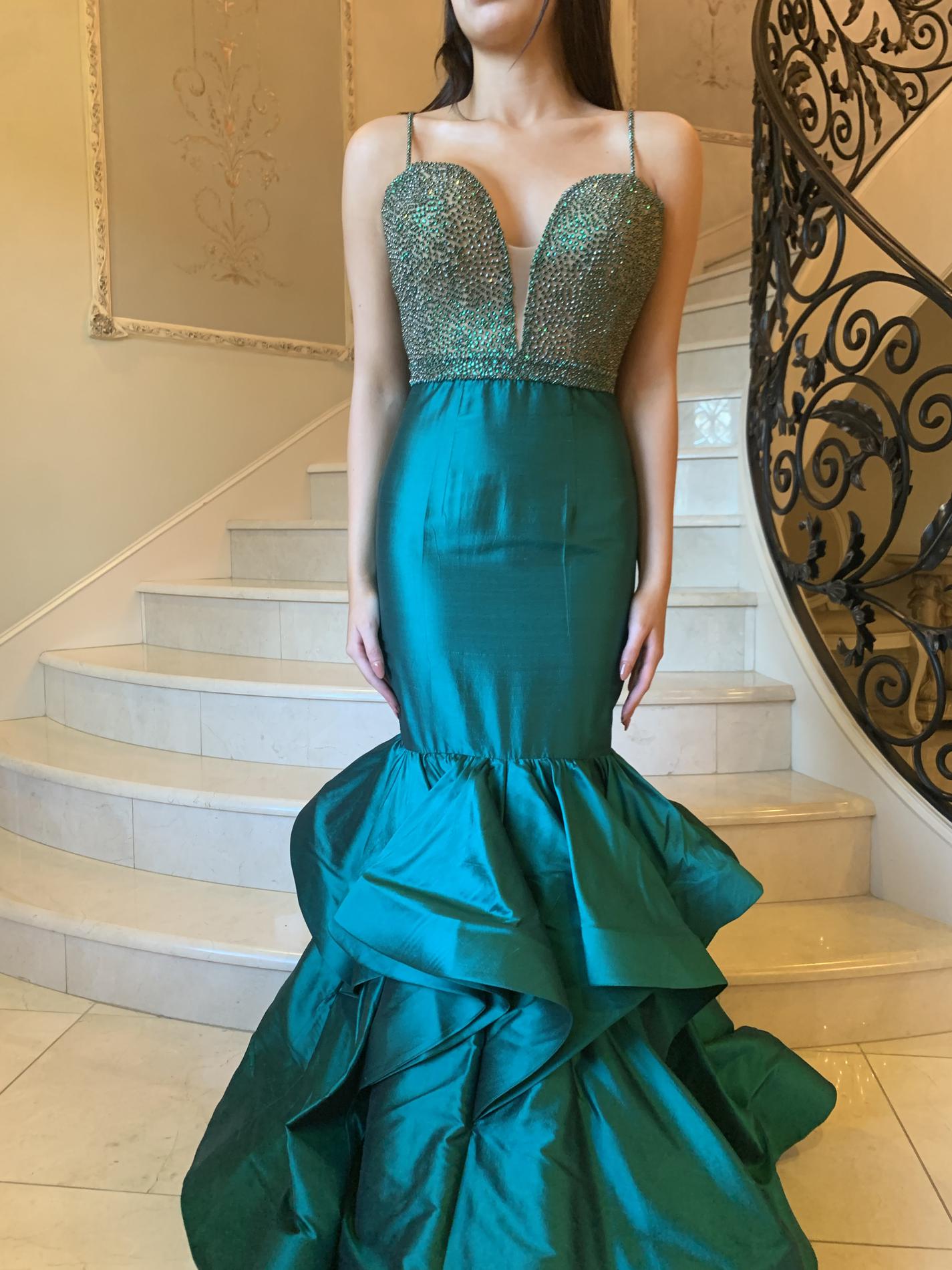 Sherri Hill Couture Green Size 6 Sheer Sweetheart Tall Height Ruffles Mermaid Dress on Queenly