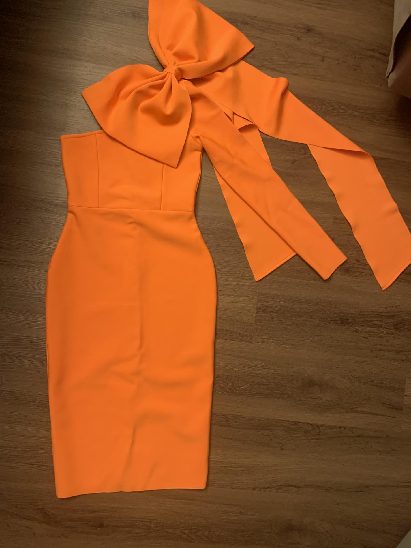 Size 4 Pageant Interview Long Sleeve Orange Floor Length Maxi on Queenly