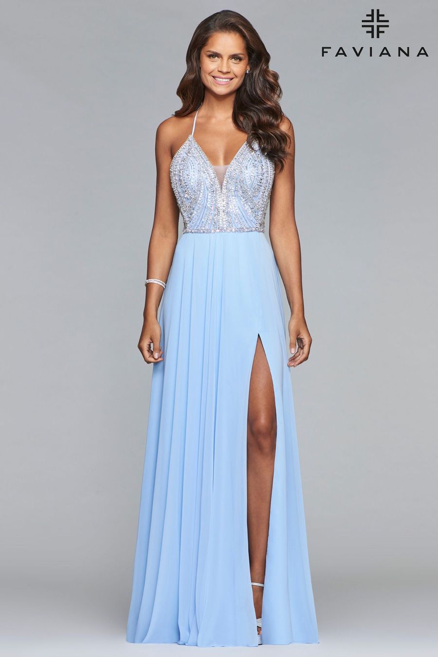 Faviana Size 6 Blue Side Slit Dress on Queenly