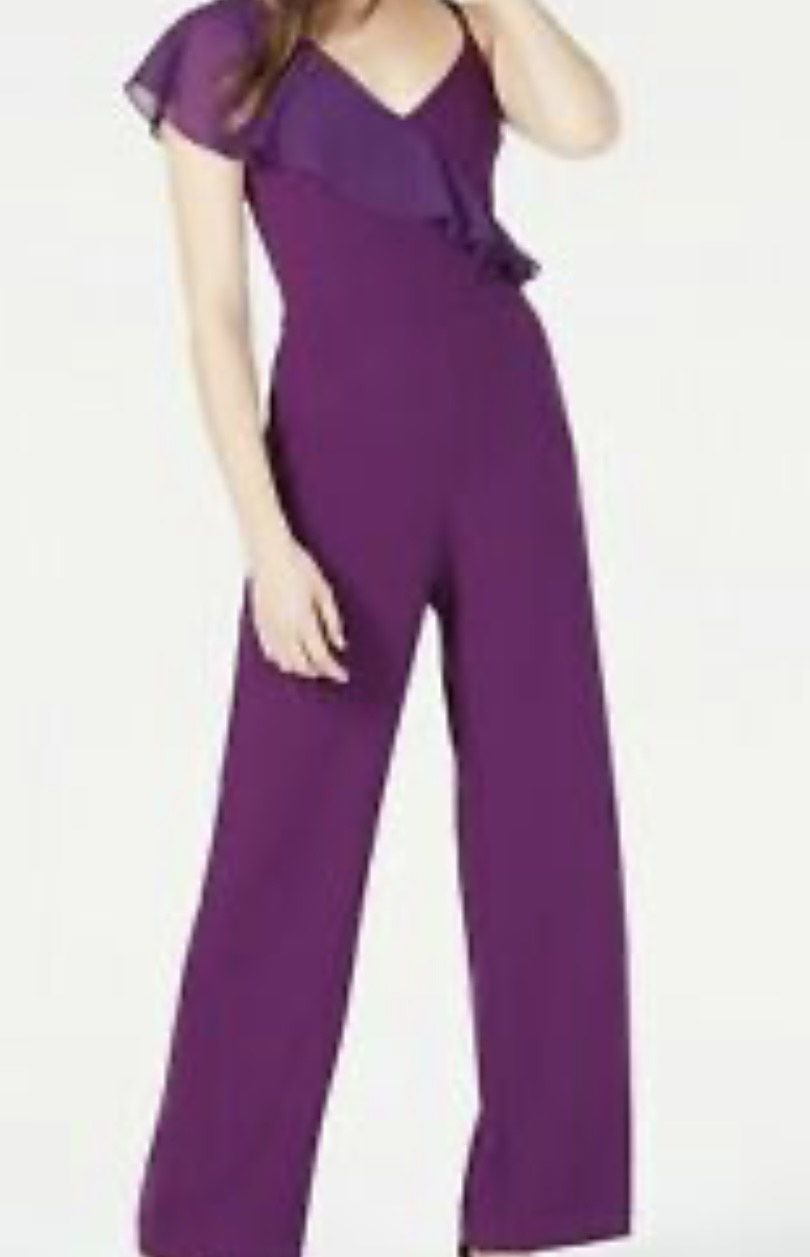 XOXO Purple Size 4 Ruffles Jumpsuit Dress on Queenly