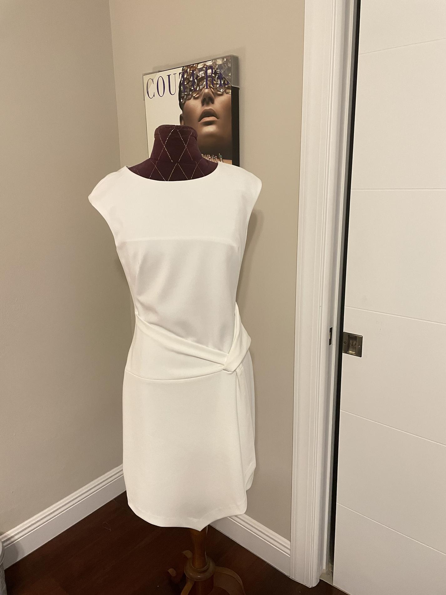 DKNY Size 6 White A-line Dress on Queenly