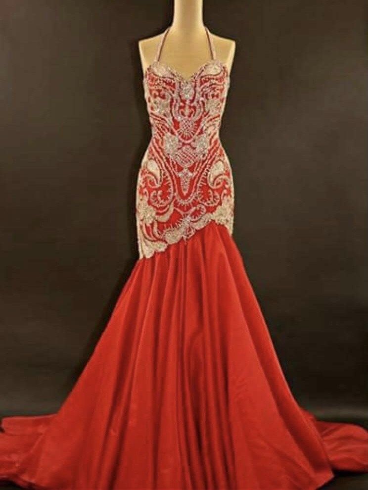 Sherri Hill Size 2 Prom Halter Sequined Red Mermaid Dress on Queenly