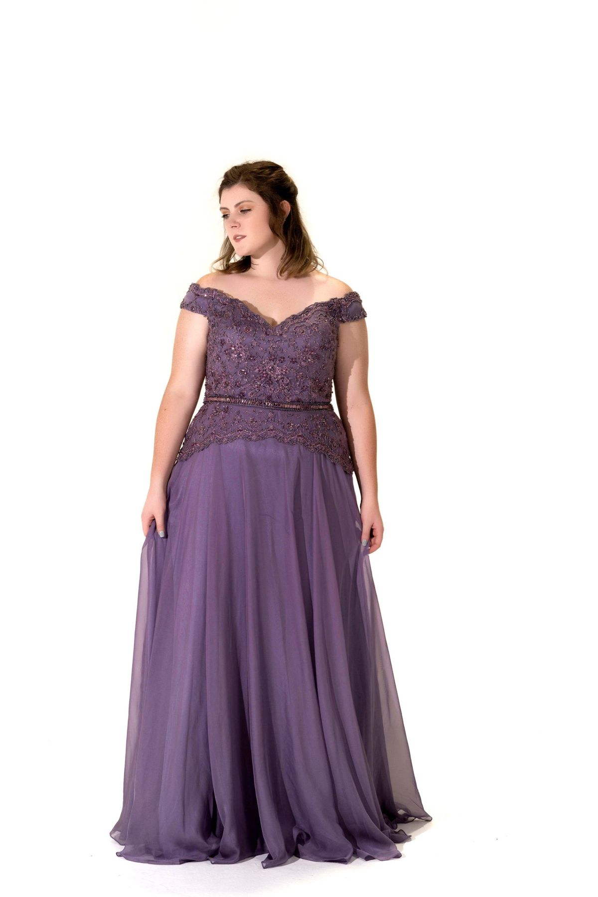 Style Eleanor Socialite Fashions Plus Size 16 Off The Shoulder Purple A-line Dress on Queenly