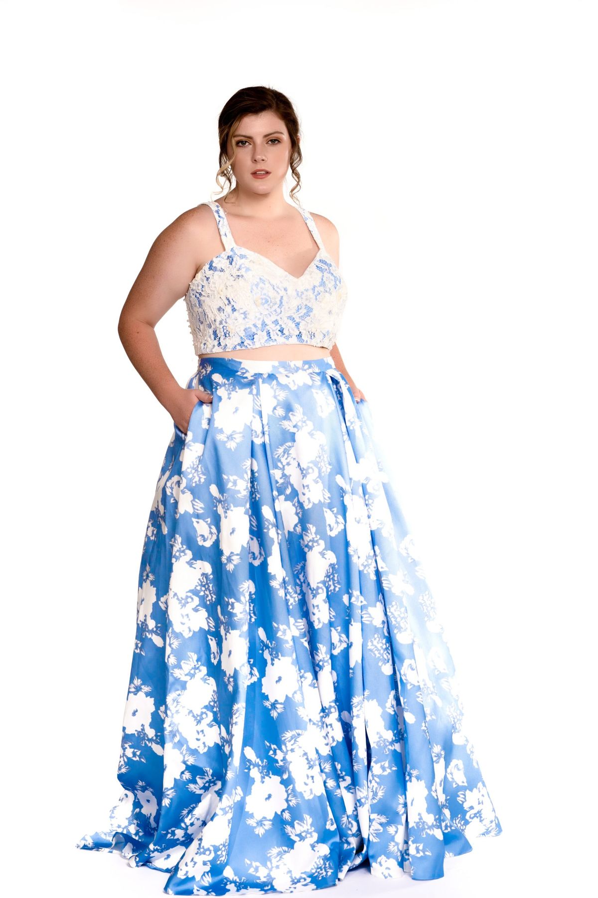 Style Jada Socialite Fashions Plus Size 16 Prom Floral Blue A-line Dress on Queenly
