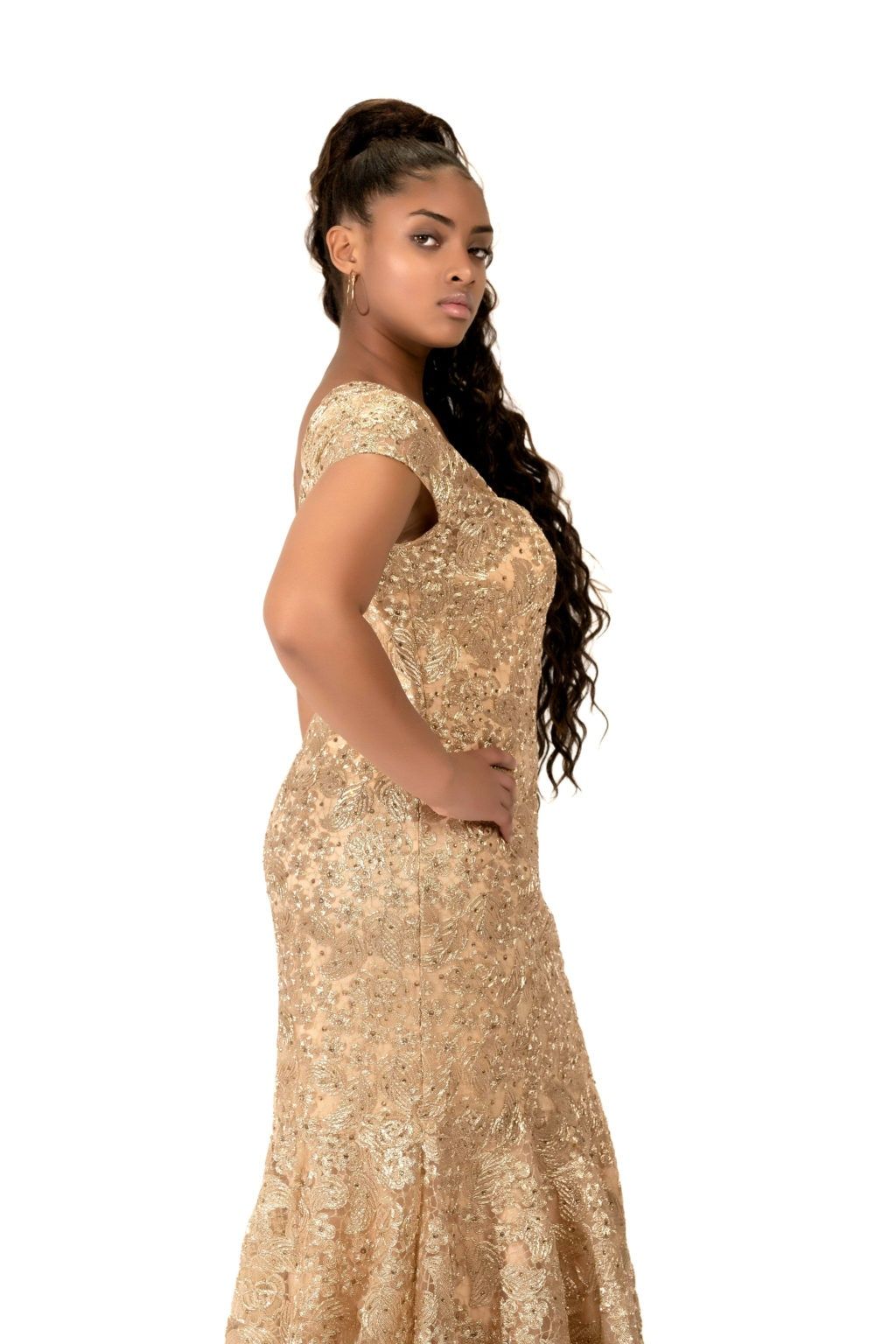 Style Isabell Socialite Fashions Size 12 Lace Gold Mermaid Dress on Queenly