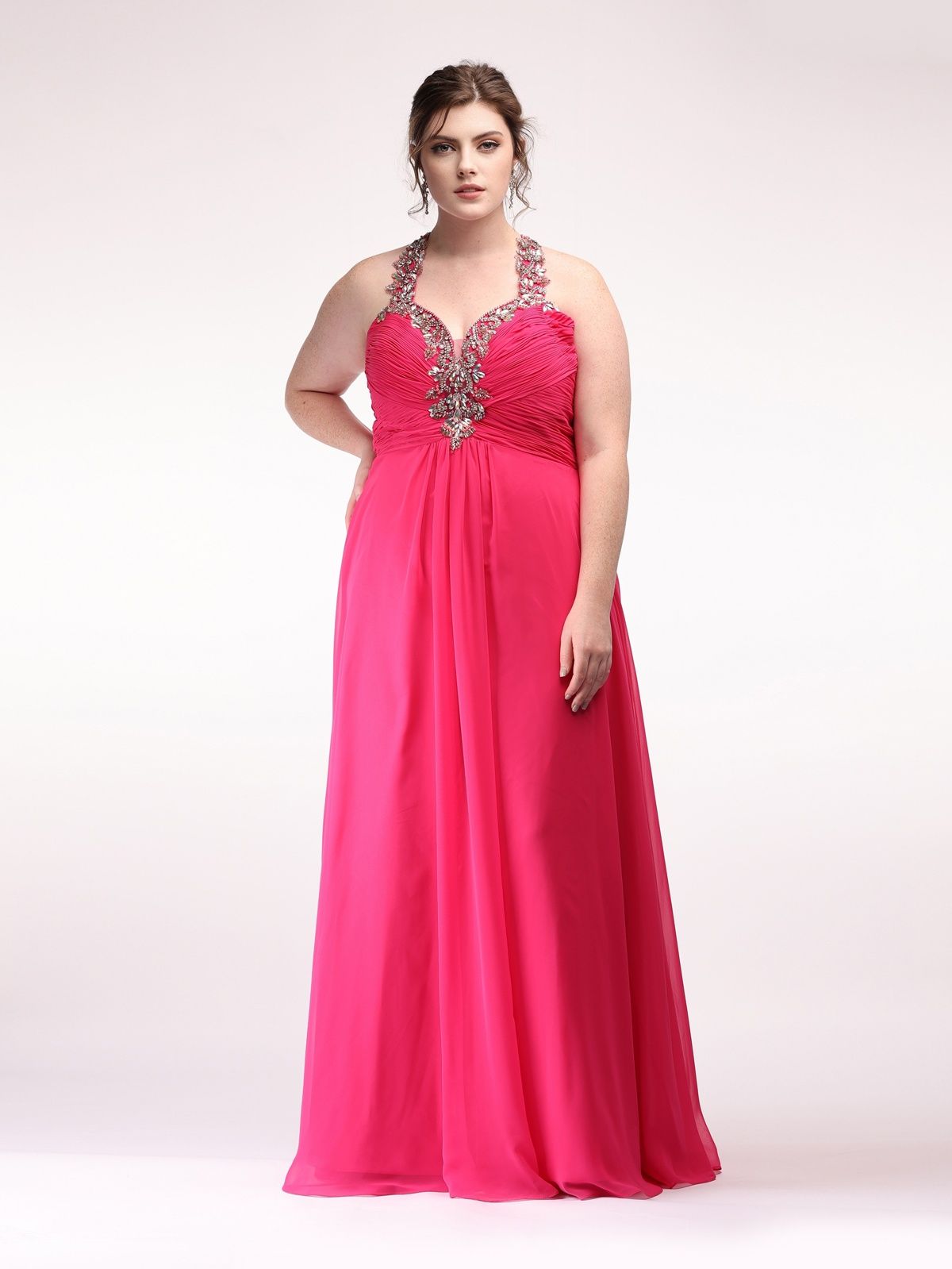 Style Makayla Socialite Fashions Plus Size 18 Prom Halter Sequined Hot Pink Floor Length Maxi on Queenly