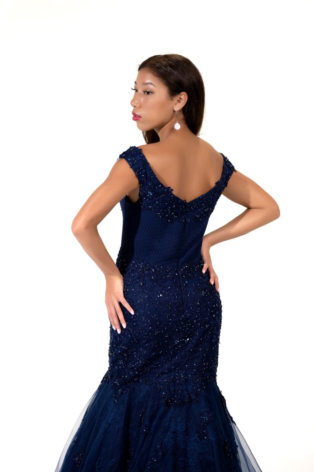 Style Penelope Socialite Fashions Size 6 Off The Shoulder Navy Blue Mermaid Dress on Queenly