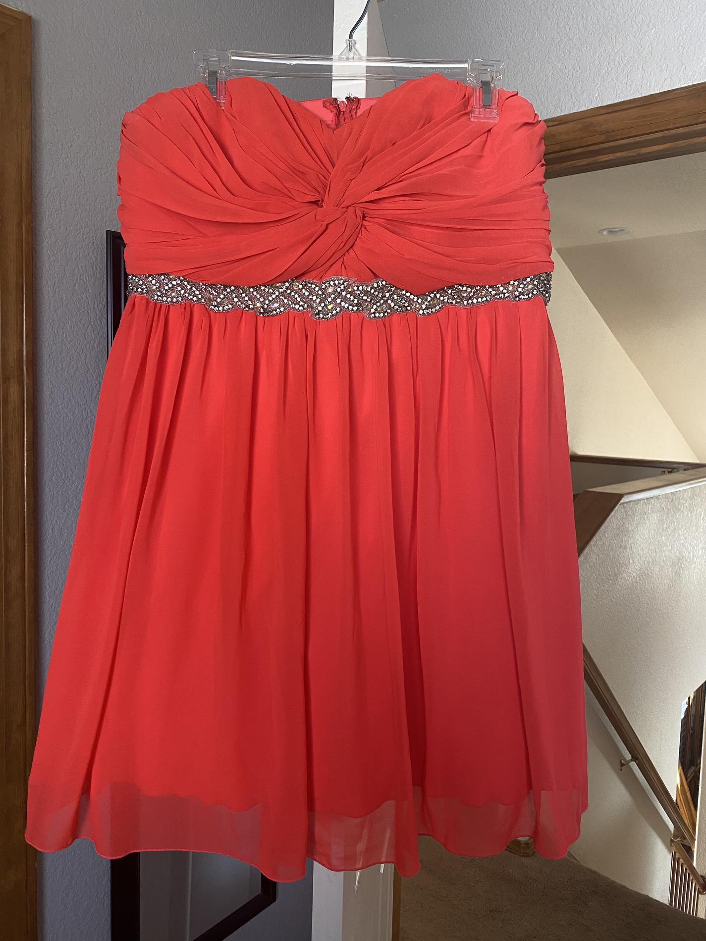 Size 14 Prom Strapless Sequined Coral Ball Gown on Queenly