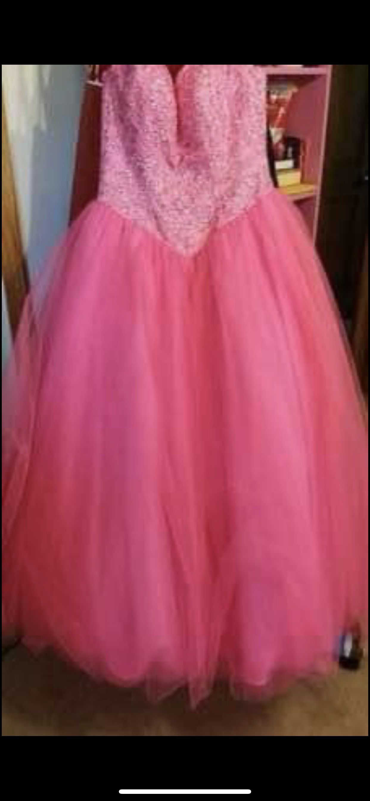 Size 10 Prom Sequined Hot Pink Ball Gown on Queenly