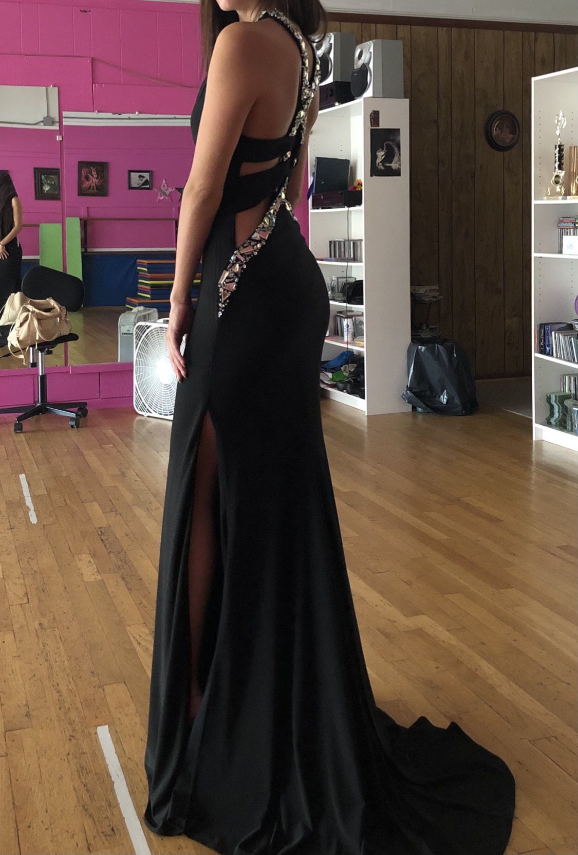 Size 0 Prom Halter Sequined Black Floor Length Maxi on Queenly