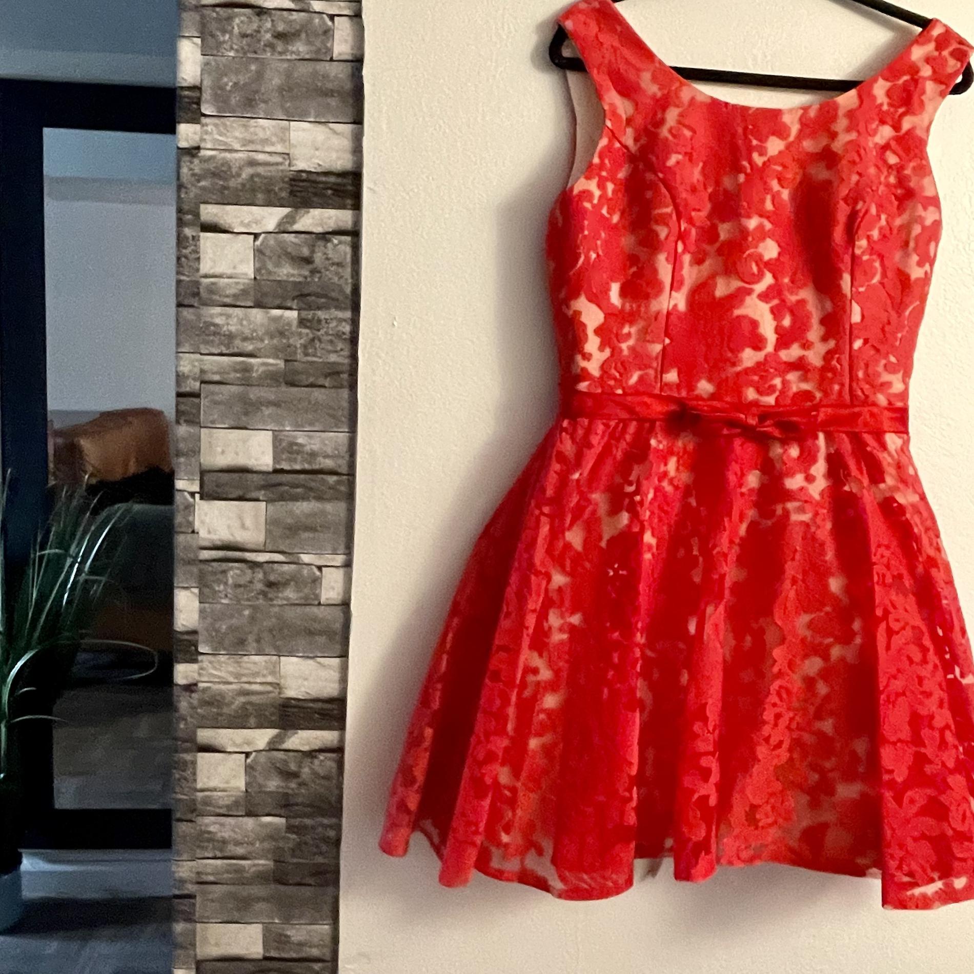 Size 10 Lace Red A-line Dress on Queenly
