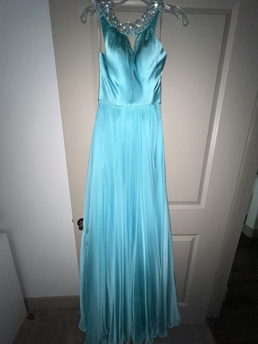 Sherri Hill Size 0 Prom Plunge Sequined Turquoise Blue A-line Dress on Queenly