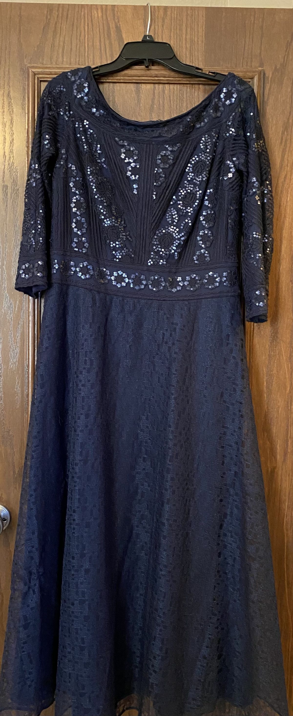 Tadashi Shoji Size 14 Sequined Navy Blue A-line Dress on Queenly
