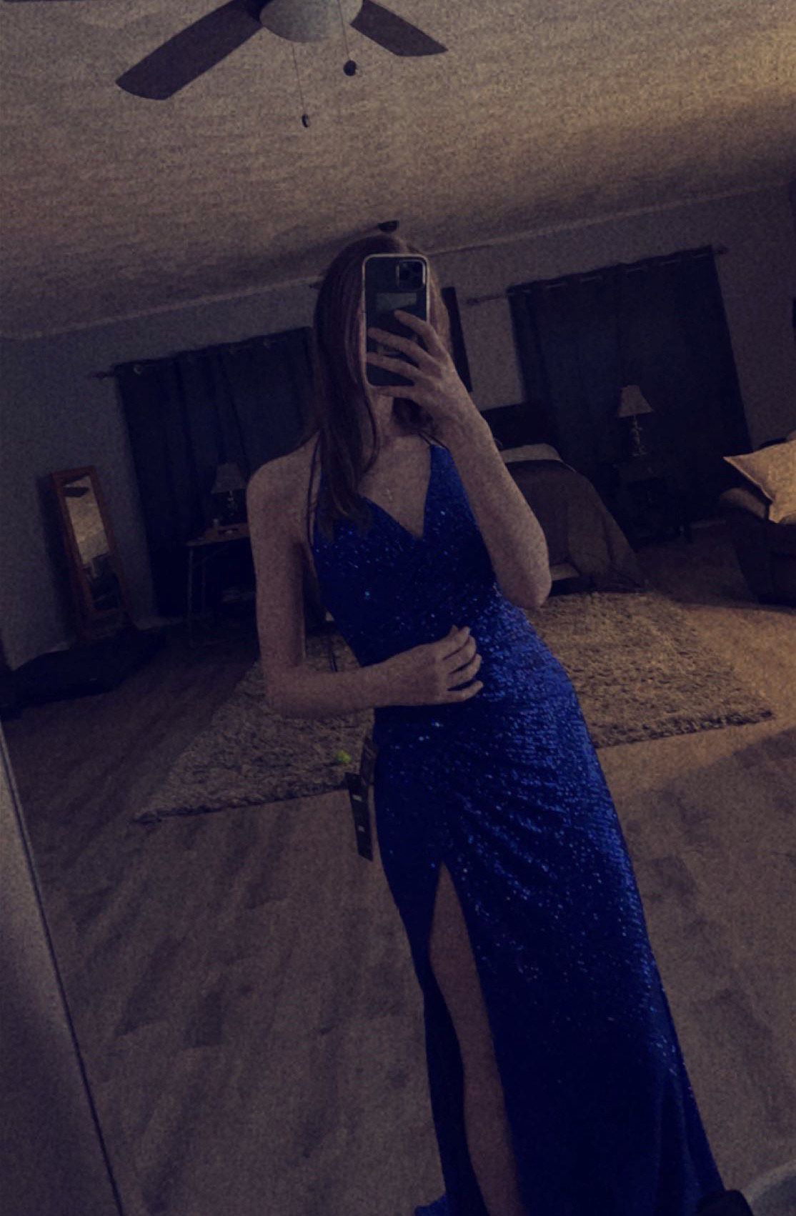 Size 0 Blue Side Slit Dress on Queenly