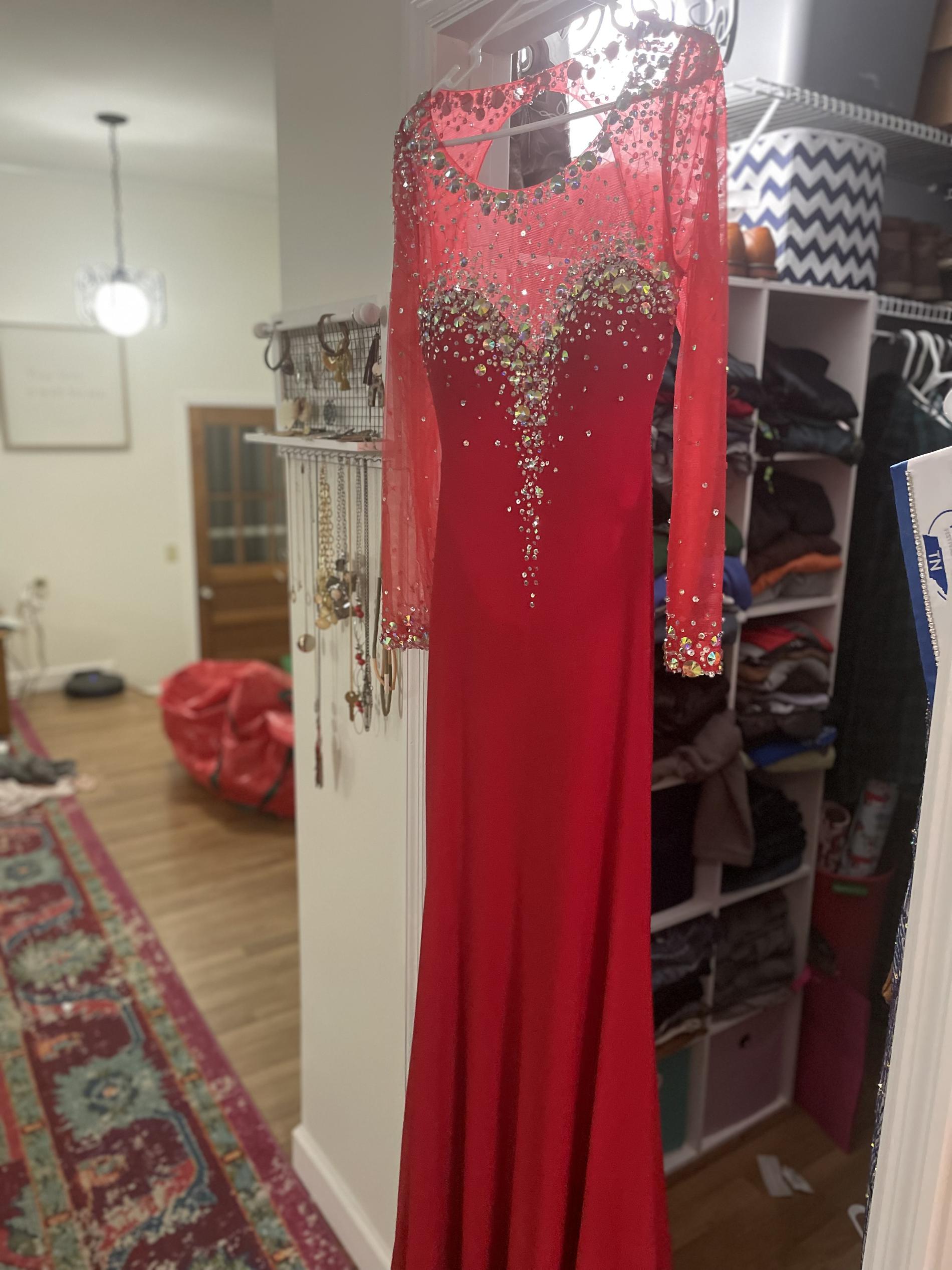 Envious couture prom by Karishma Creations Red Size 14 Plus Size Prom Straight Dress on Queenly