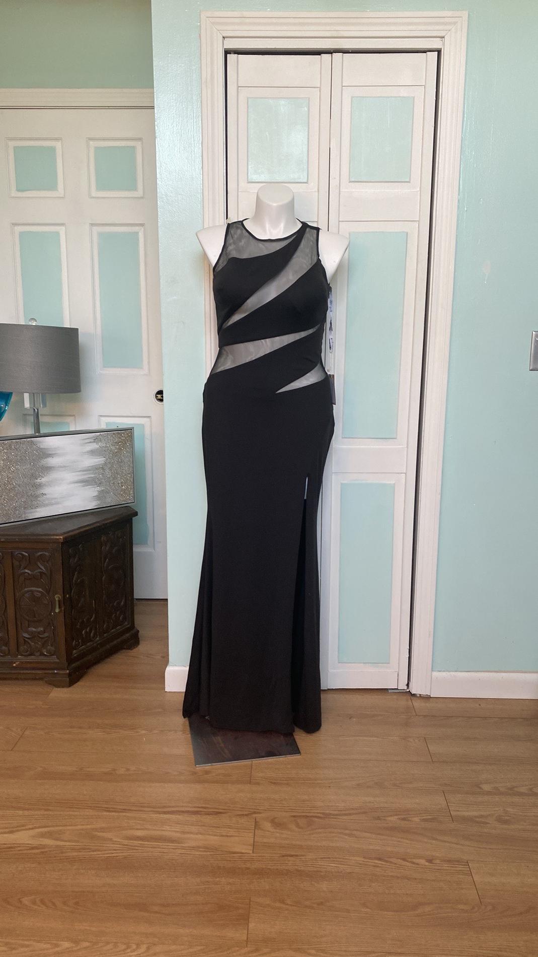 Blush Prom Size 14 Sheer Black Floor Length Maxi on Queenly