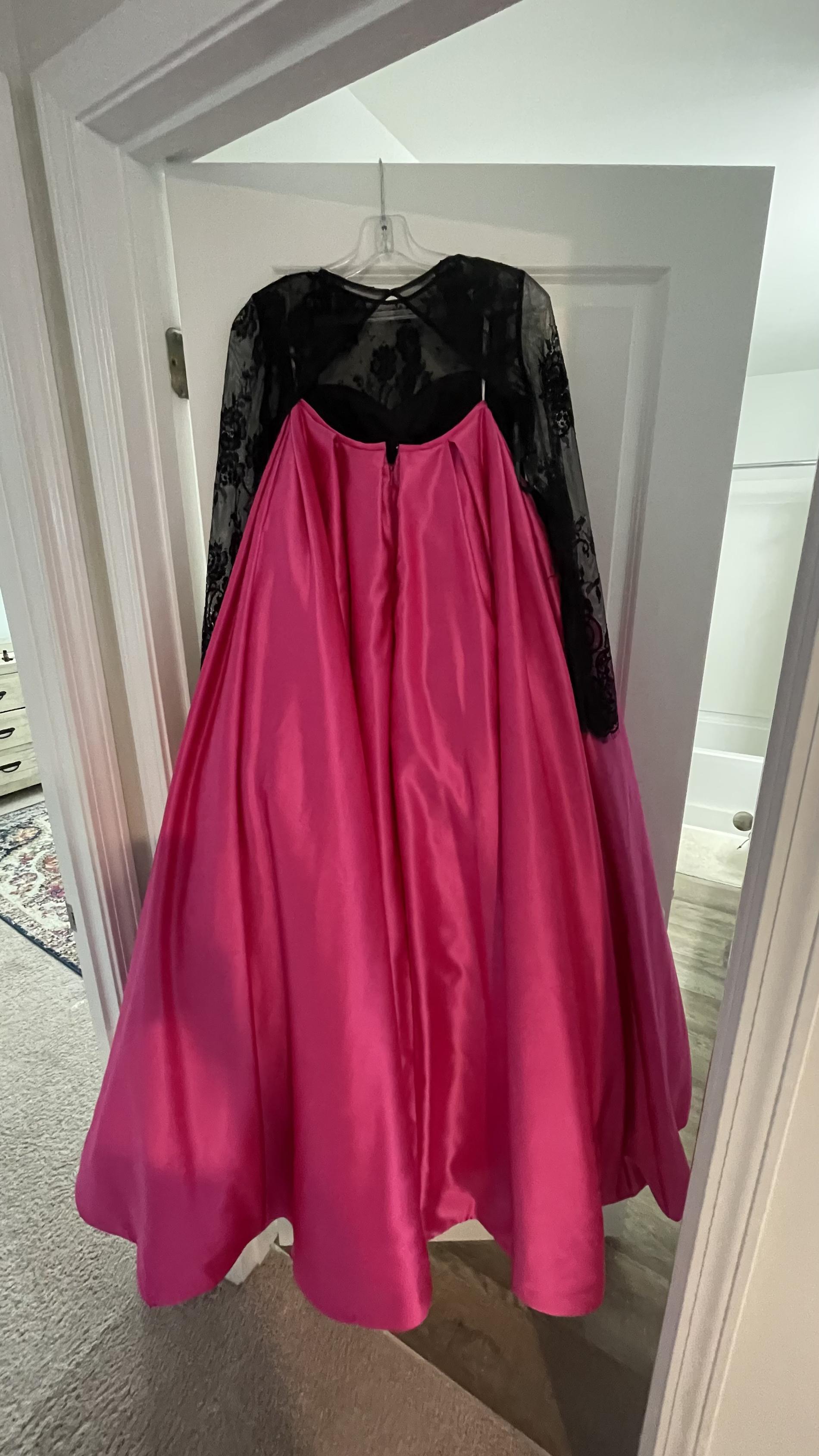 Sherri Hill Size 2 Prom Long Sleeve Lace Hot Pink Ball Gown on Queenly