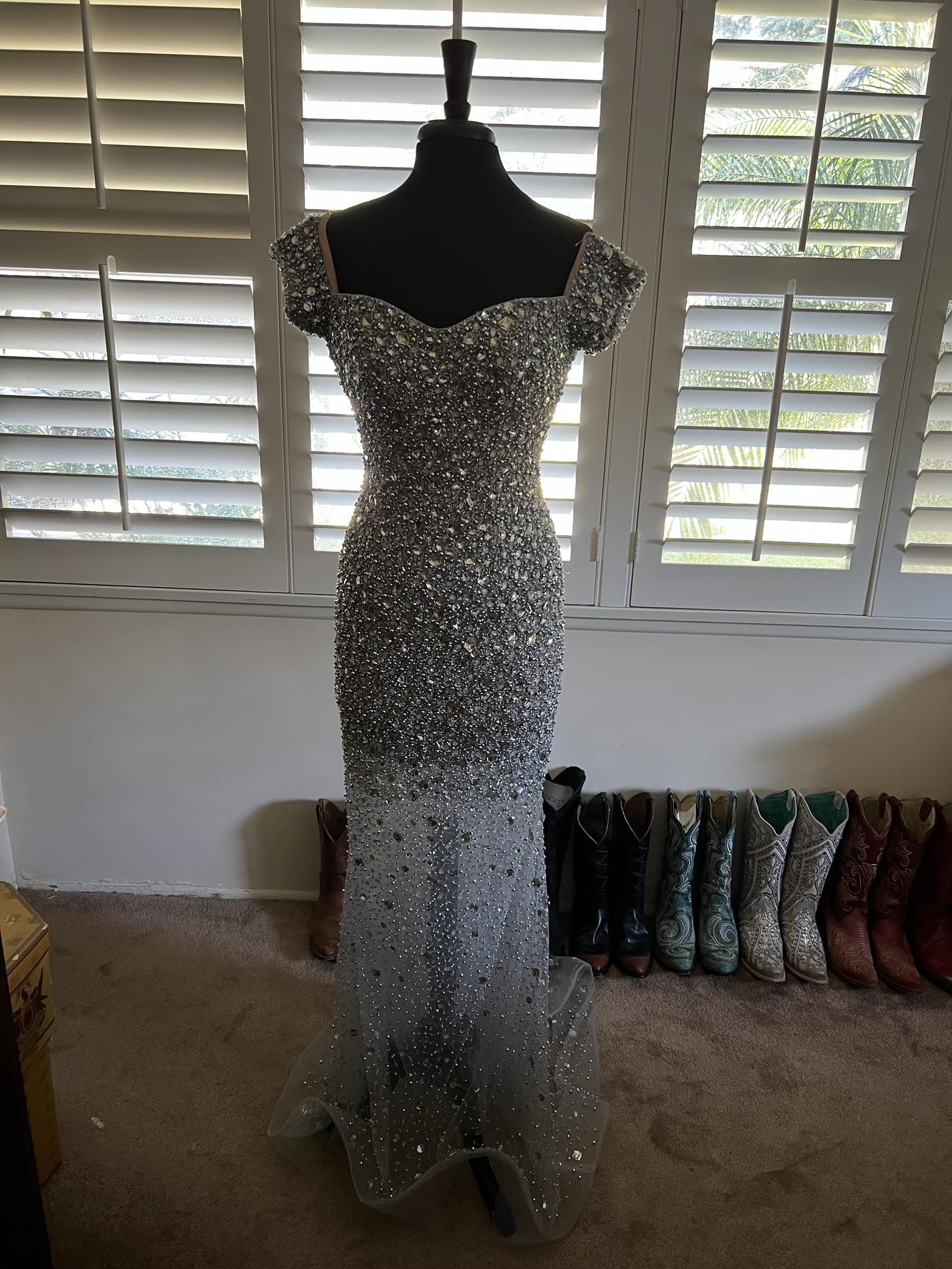 Terani Couture Size 6 Off The Shoulder Silver Mermaid Dress on Queenly