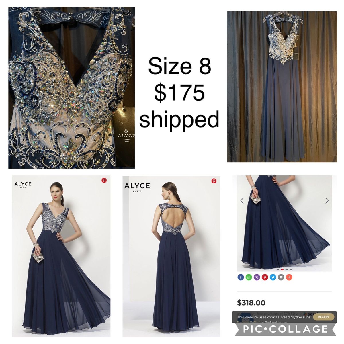 Size 8 Prom Plunge Sequined Navy Blue Floor Length Maxi on Queenly