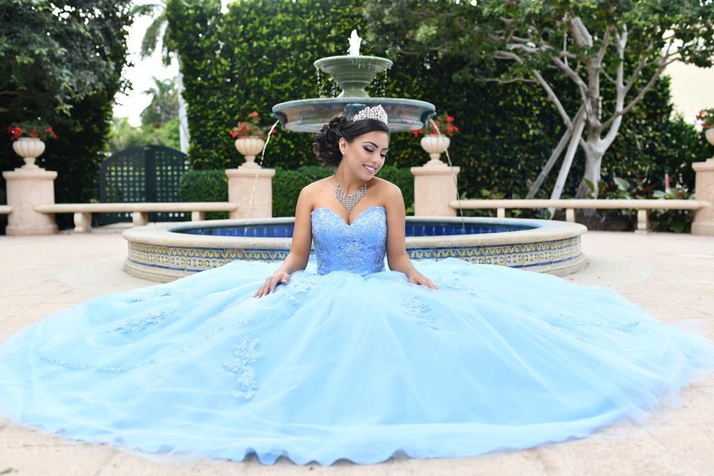 MoriLee Size 4 Strapless Light Blue Ball Gown on Queenly