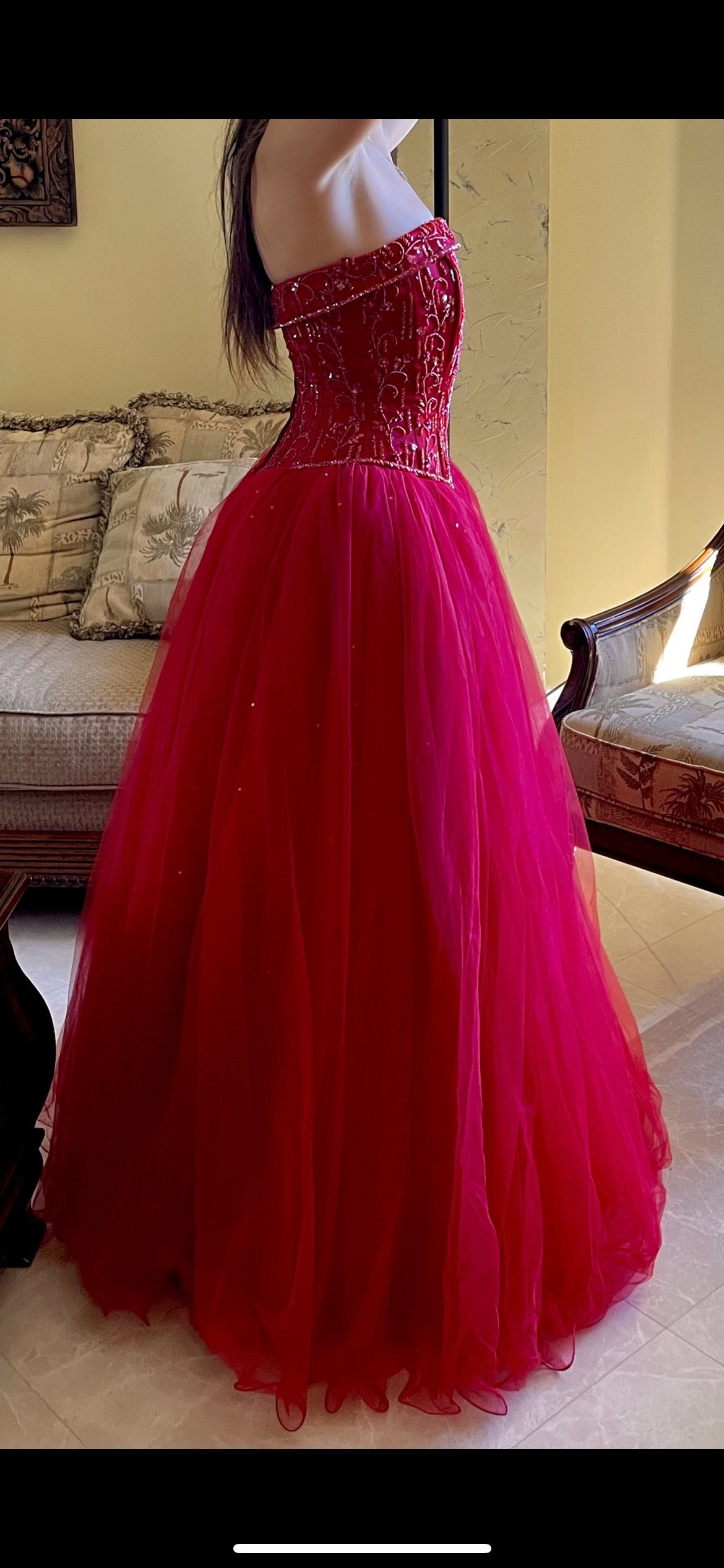 David's Bridal Size 4 Prom Strapless Red Ball Gown on Queenly