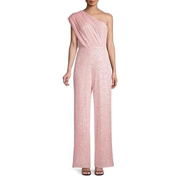 Jay Godfrey Pink Size 2 Jewelled Sequin Short Height One Shoulder Jumpsuit Dress on Queenly