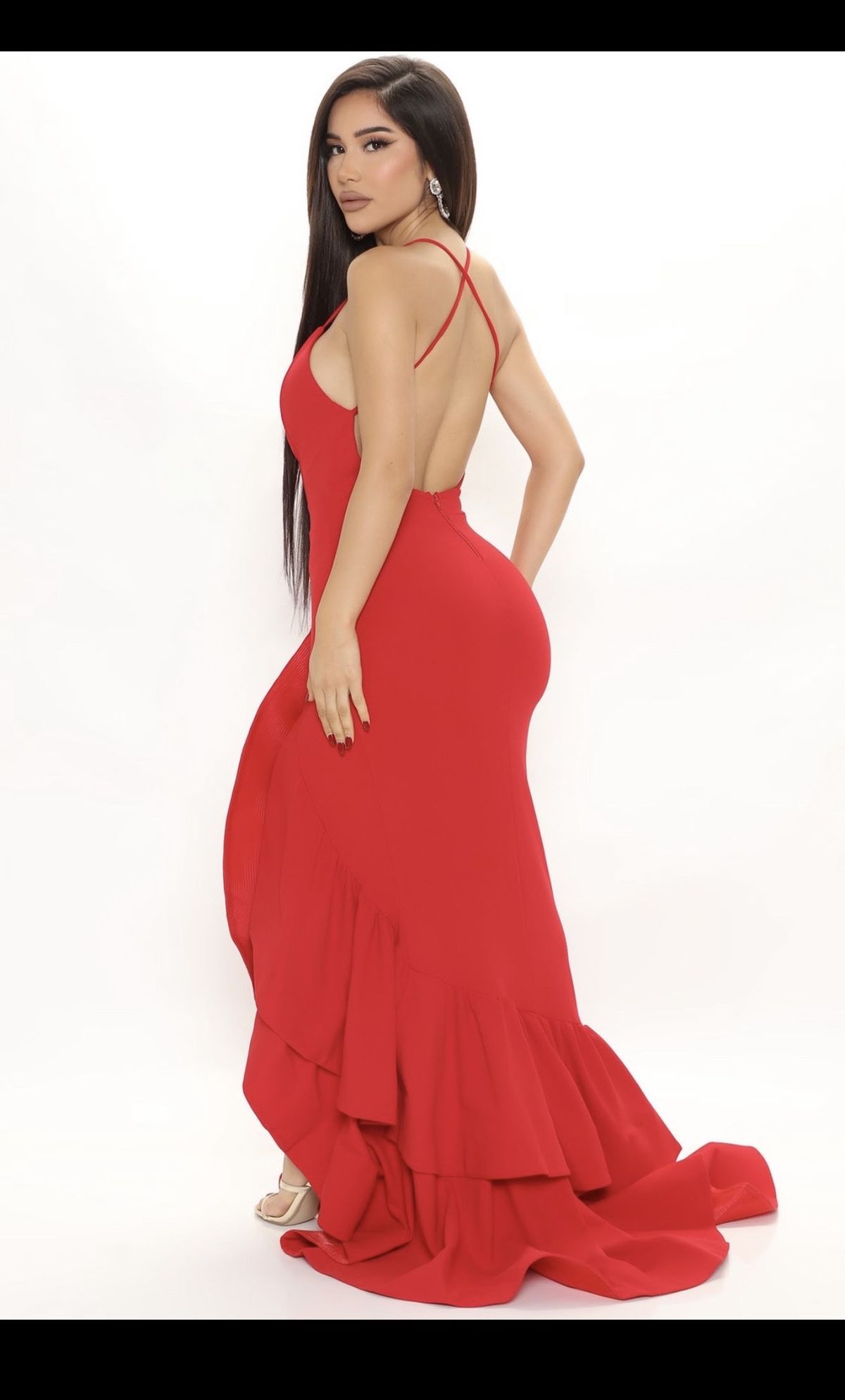 Size 12 Prom Plunge Red Mermaid Dress on Queenly