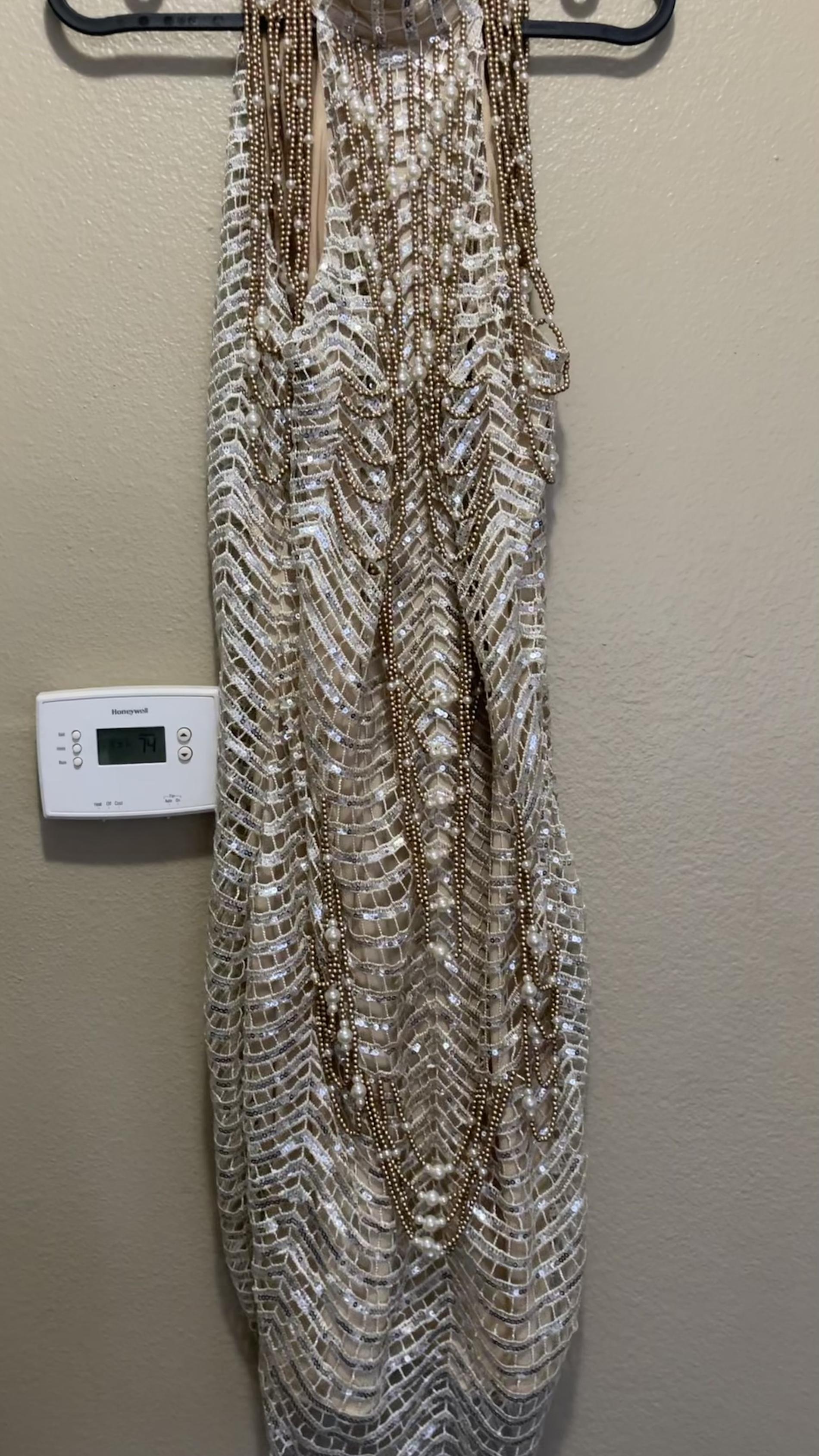 Size 0 High Neck Sequined Nude Floor Length Maxi on Queenly