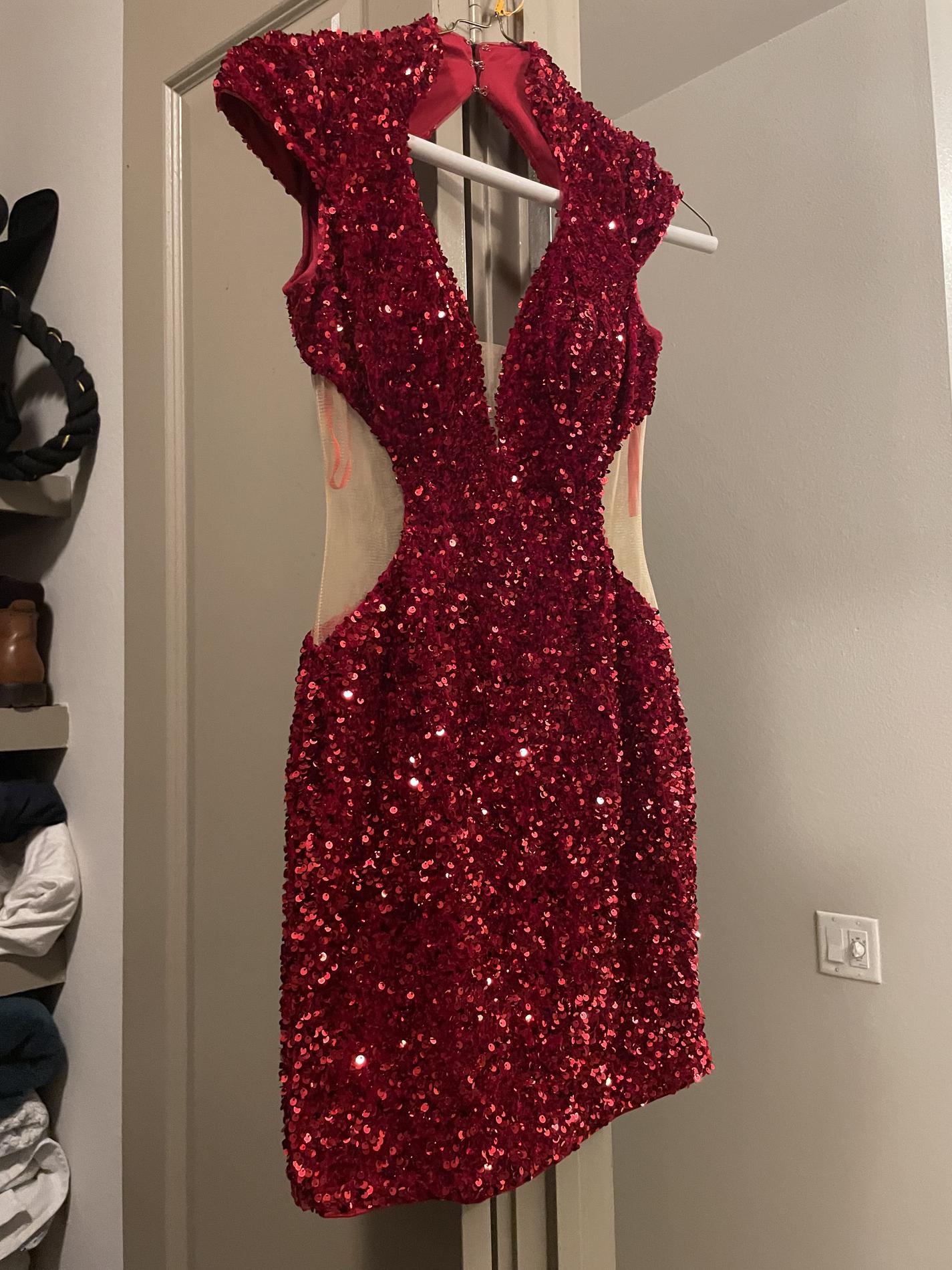 Johnathan Kayne Size 4 Sequined Red Cocktail Dress on Queenly