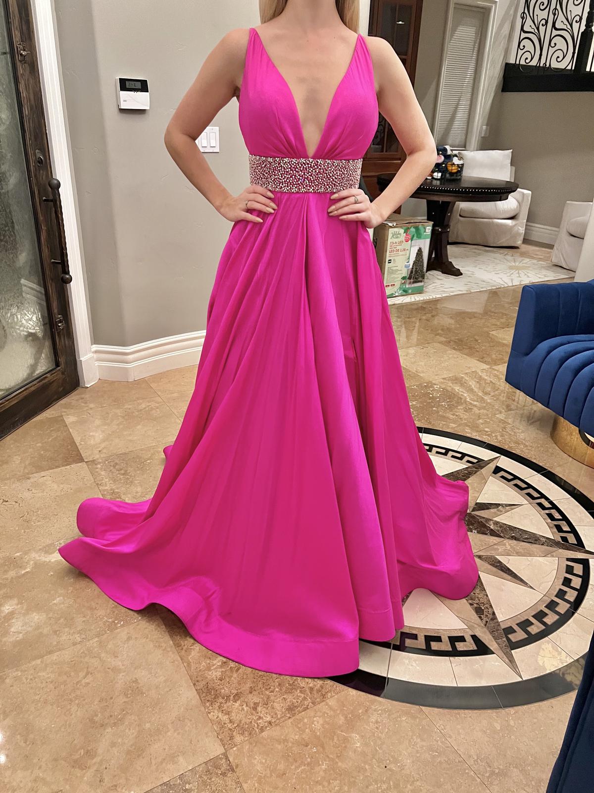 Sherri Hill Size 2 Prom Plunge Satin Hot Pink A-line Dress on Queenly