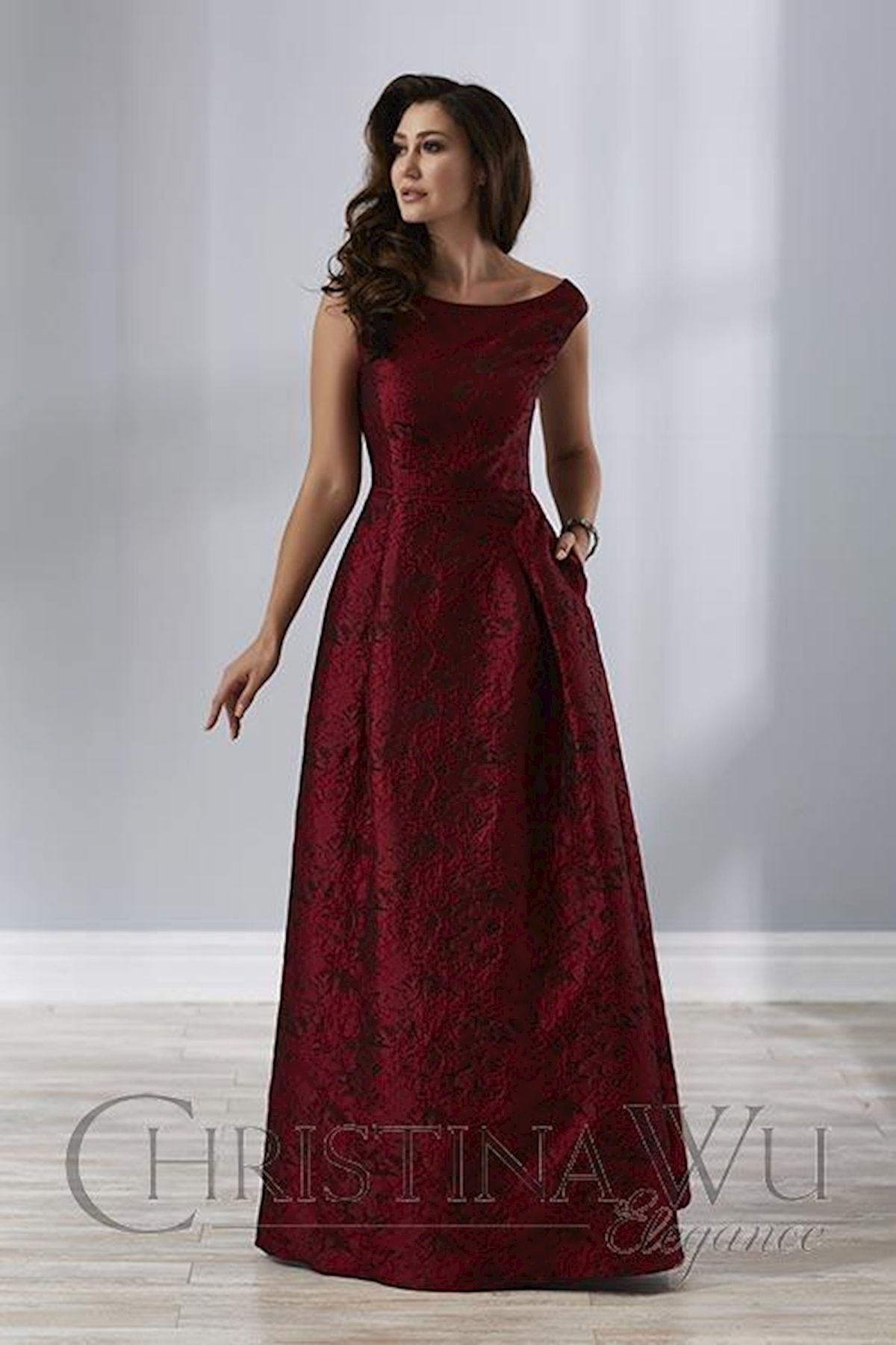 Style 17903 Christina Wu Red Size 16 Tall Height Boat Neck Pockets A-line Dress on Queenly