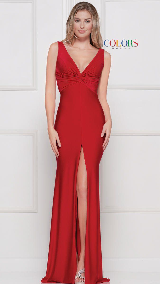 Style 2138 Colors Size 14 Prom Red Side Slit Dress on Queenly