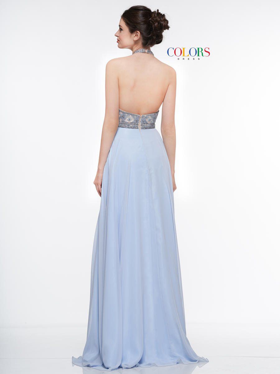 Style 2051 Colors Size 10 Prom Halter Blue Side Slit Dress on Queenly
