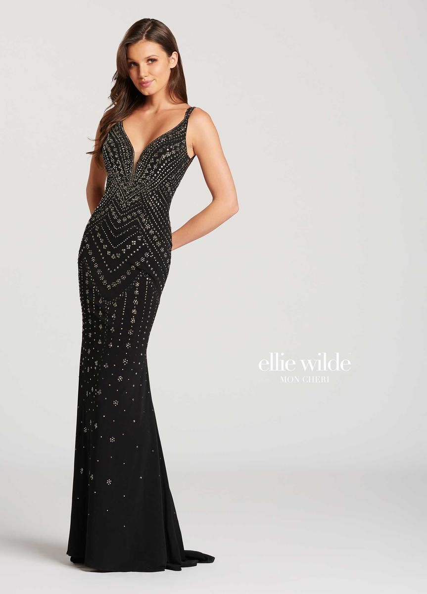Style EW118049 Ellie Wilde Size 8 Prom Black Mermaid Dress on Queenly