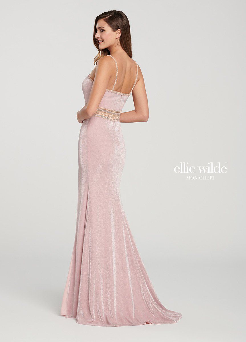 Style EW119171 Ellie Wilde Size 6 Prom Light Pink Side Slit Dress on Queenly