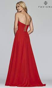 Style 10232 Faviana Red Size 8 Strapless Prom Side slit Dress on Queenly