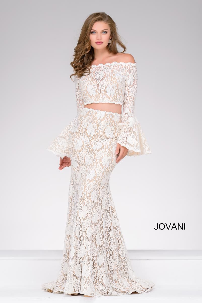 Style 45894 Jovani Size 10 Prom Long Sleeve Lace White Mermaid Dress on Queenly