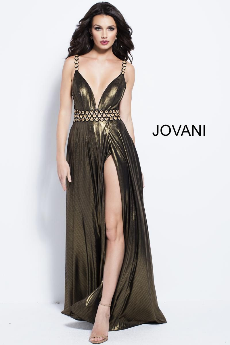 Style 60355 Jovani Size 6 Gold Side Slit Dress on Queenly