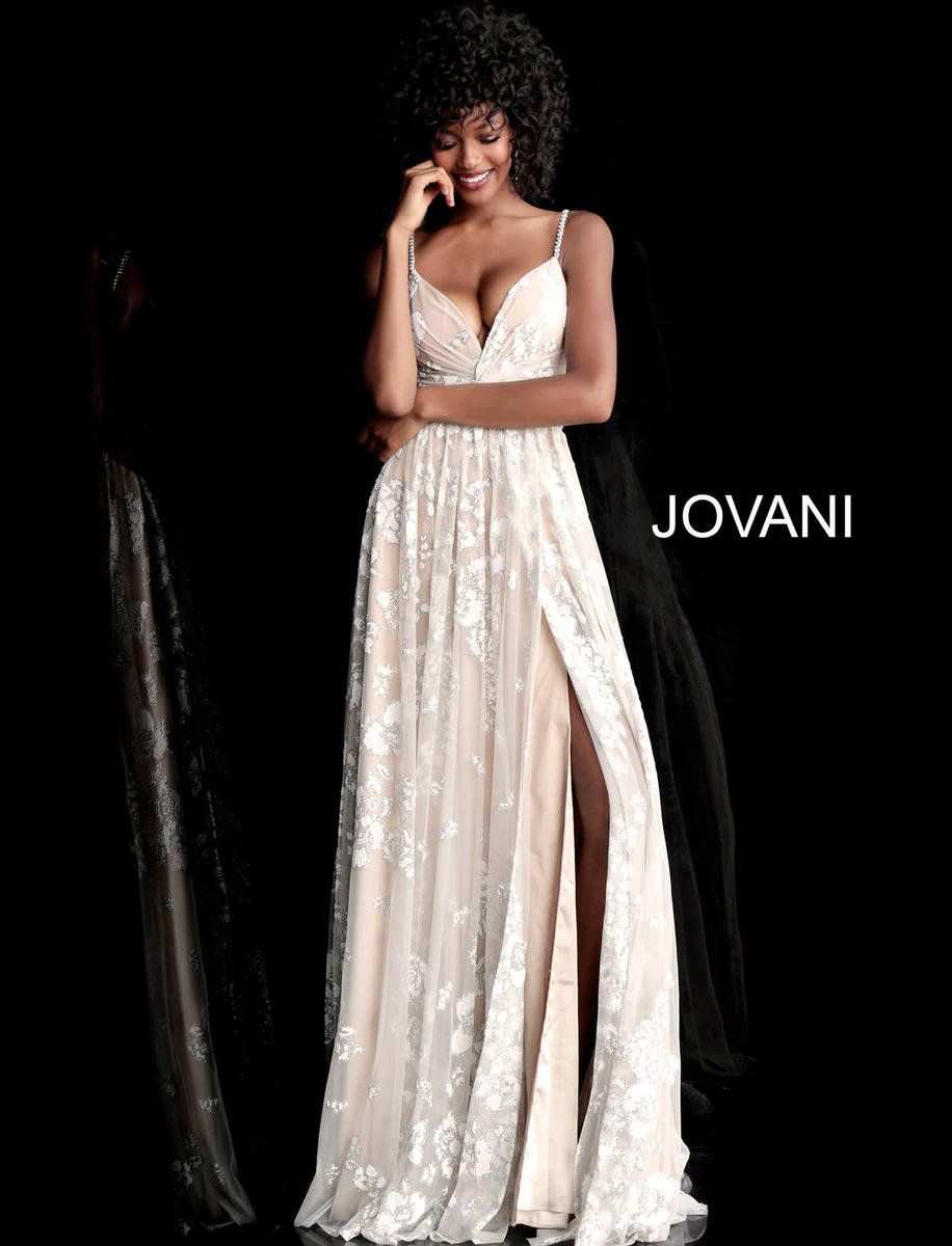 Style 66348 Jovani Size 8 Prom Nude Side Slit Dress on Queenly