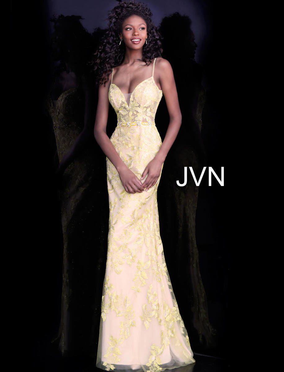 Style JVN62330 Jovani Size 8 Prom Lace Yellow  on Queenly